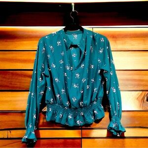 H&M Teal Floral Business Casual Shirt (Size 10)
